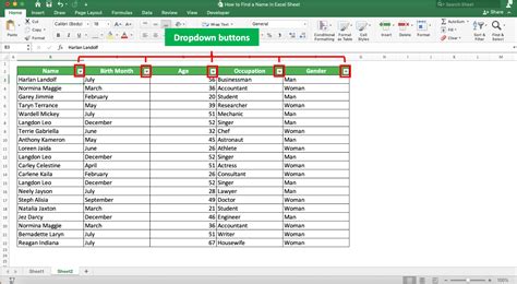 Excel Sheet Names List Template with Description Example