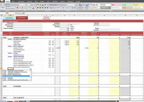 Excel sheets for templates