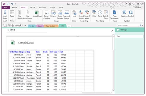 Excel sheets in OneNote