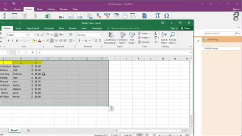 Excel sheets in OneNote benefits gallery