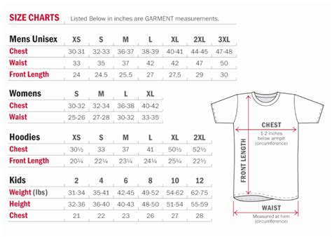 Excel Shirt Size Chart Example 5