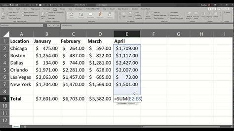 Excel shortcut Alt+= example