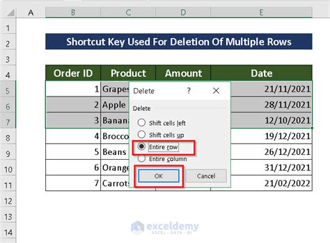 Excel Shortcut to Delete Multiple Rows