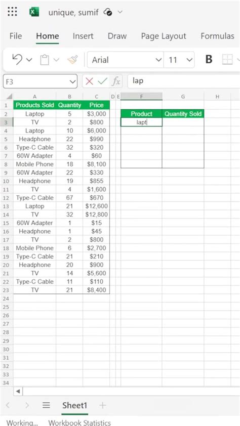 Excel Shortcuts Distinct Count