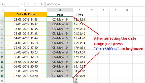 Keyboard shortcuts for quick date formatting.