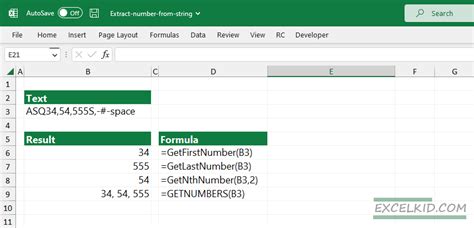 Excel shortcuts for extracting numbers