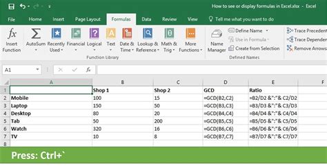 Excel Show Formulas Example 3