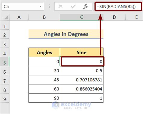 Excel SIN degrees example 10