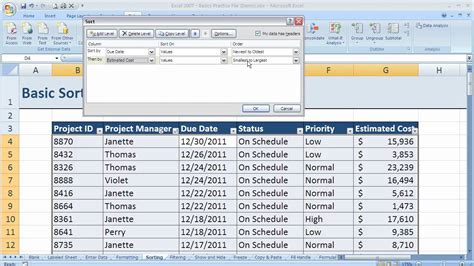 Sort Button in Excel