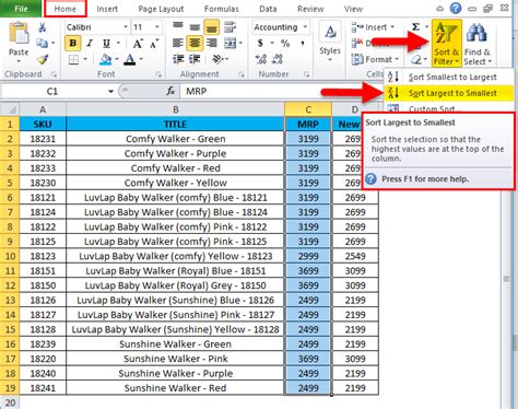 Excel Sort Columns Easily