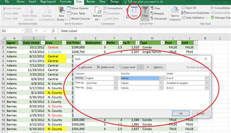 Excel Sort dialog box