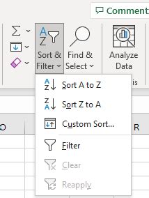 Excel Sort Greyed Out Issue