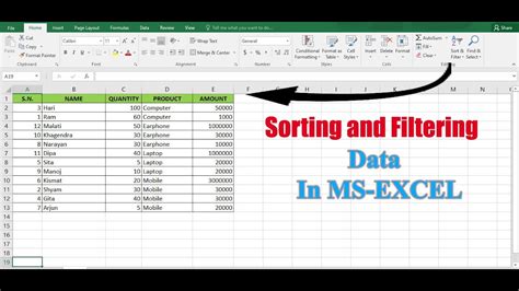 Excel sorting and filtering features