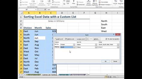 Excel Sorting Options Screenshot