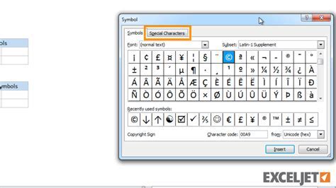 Excel special character tools