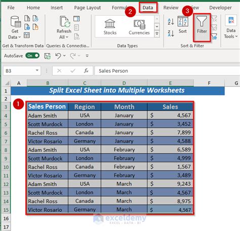 Excel sheet splitting methods