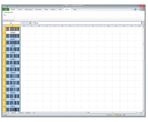 Excel spreadsheet with barcode data