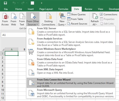 Excel SQL Server Data Connection Wizard