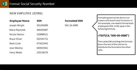 Example of SSN format in Excel