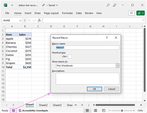 Excel Status Bar Options