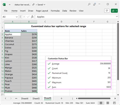 Excel Status Bar Status Bar Option