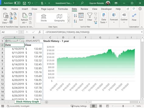 Excel stock price history data