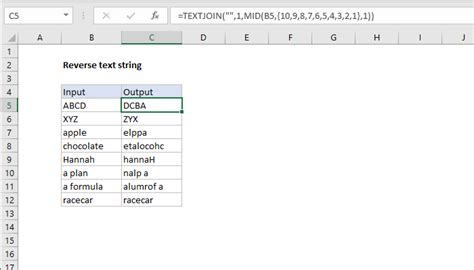 Reversing a string in Excel