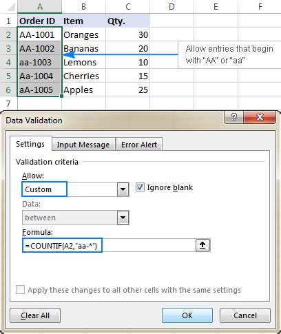 Validating Excel strings for specific characters