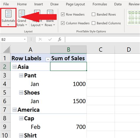 Excel Subtotal with PivotTables