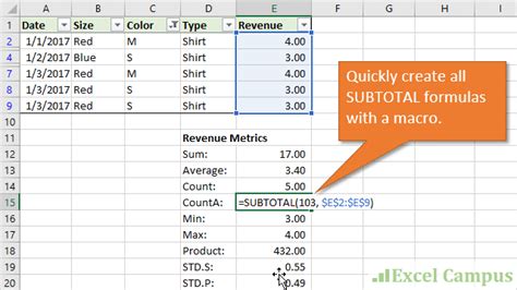 Excel Subtotal Values Macro