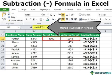 Excel subtract formula