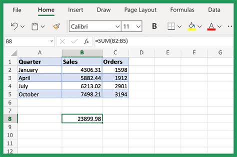 Excel Sum Formula Example 4