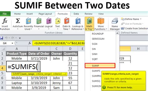 Excel Sum If Between Dates Example 2