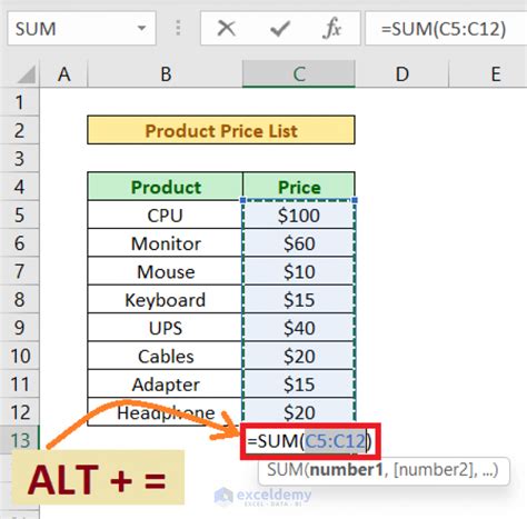 Excel Sum Shortcuts