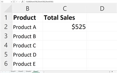 Excel Sum Totals from Multiple Sheets