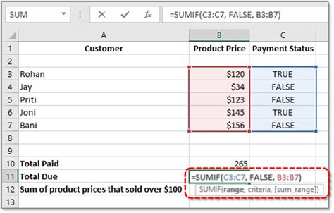 Excel SUMIF example 1