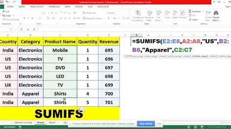 Excel SUMIF Formula Troubleshooting