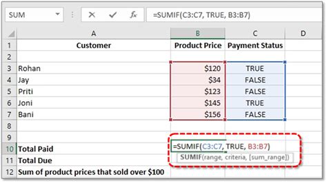 Excel SUMIF Sum Range