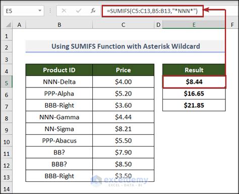 SUMIF function with wildcard criteria