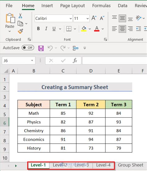 Example of an Excel Summary Page