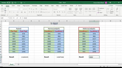 Excel T.TEST Function