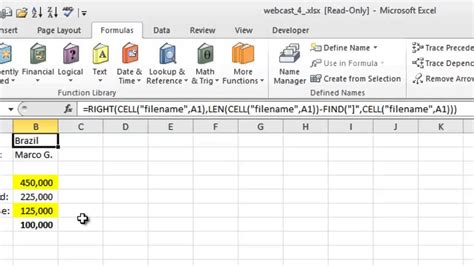 Using a formula to display the tab name