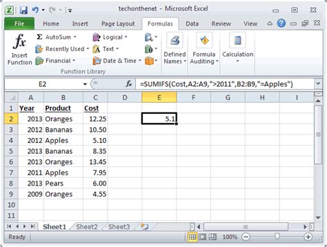 Using the Tab Name with the SUMIFS Function in Excel