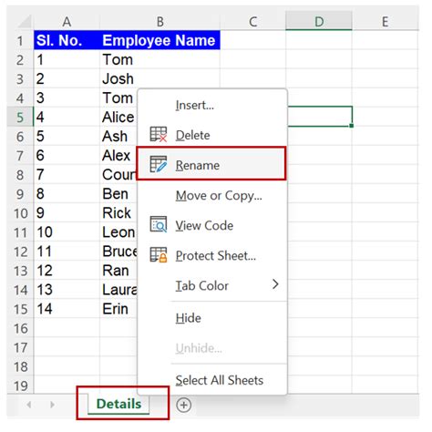 Excel Tab Rename Methods