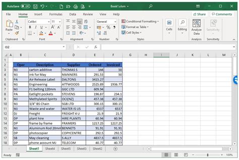 Excel table as screenshot