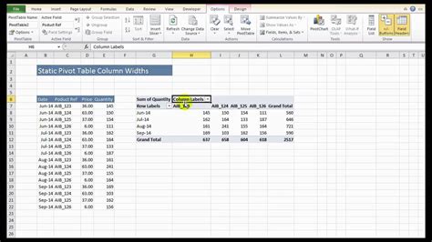 Excel Table Column Width