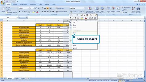 Excel table columns analytics