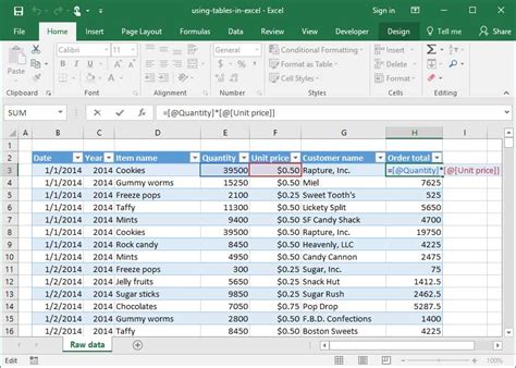 Excel table formulas