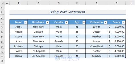 Table Header in Excel