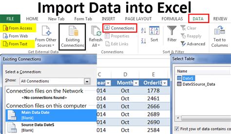 Excel table import methods